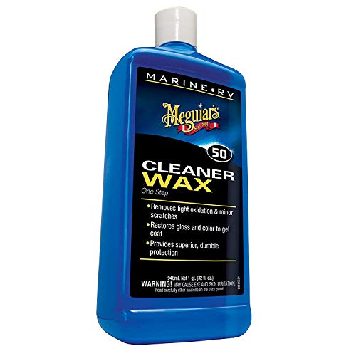 Marine/RV Meguiar's M5032 One Step Cleaner Wax, Easy-to-Use Marine Wax for Boats and RVs That Removes Light Defects, Restores Color Brilliance, and Protects the Surface, 32 Fl Oz