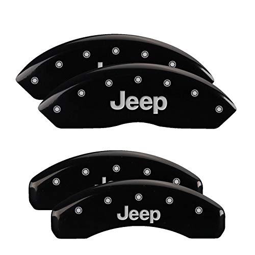 Brake Caliper Covers MGP - Compatible with 2022-2024 Jeep Wagoneer (Requires 19"+ Wheels) Powder-Coated Finish, 4 PCS Front and Rear (Black - Jeep Engraving)