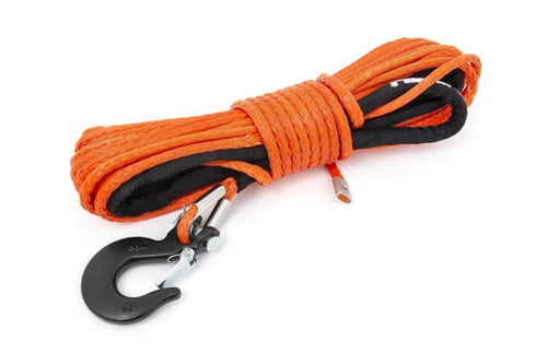 Synthetic Winch Rope Rough Country for UTV/ATV - 1/4" x 50 ft, 7,000 LB Capacity, Lightweight, Durable, Easy Spooling, Orange
