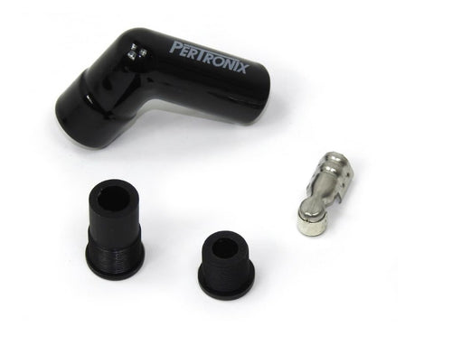 Pertronix 8561HT-8 Spark Plug Boot Black Ceramic 90 Degree Set of 8 includes silicone plug and wire bushings, stainless steel spark plug terminals and high temp ceramic boots