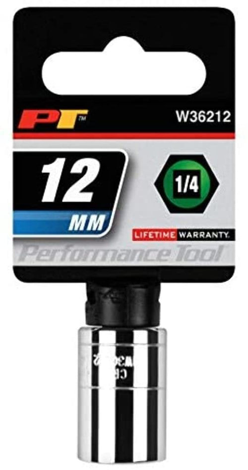 1/4 Drive Performance Tool Chrome 6-Point Socket, 12mm