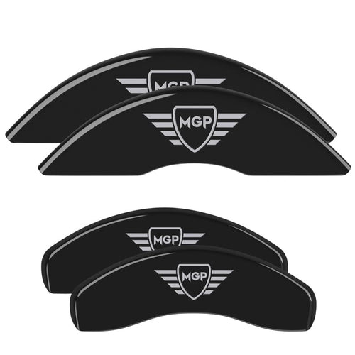 Brake Caliper Covers MGP - Compatible with 2017-2020 Jaguar F-Pace (Requires 19"+ Wheels and 17" Brakes) Powder-Coated Finish, 4 PCS Front and Rear (Black - MGP Engraving)
