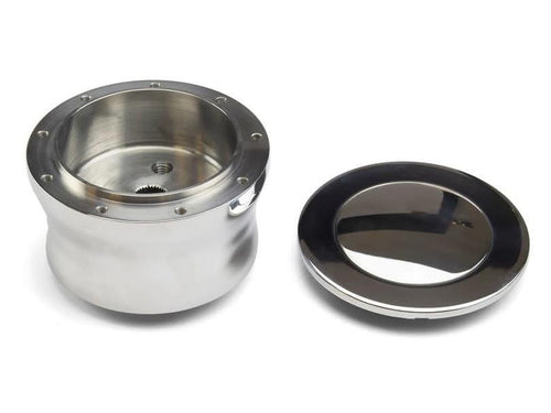 Polished Nine Bolt Billet Aluminum Steering Wheel HUB Adapter for '67-'94 GM with Polished Horn Button