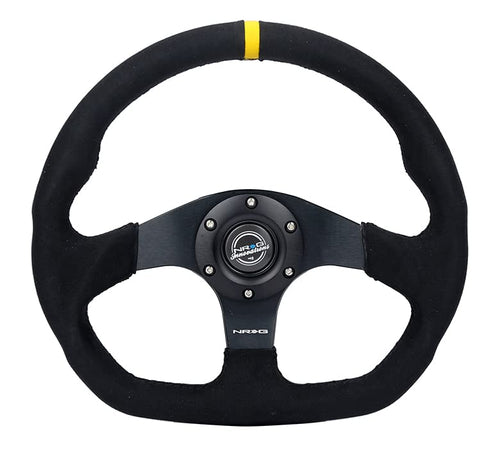 NRG Innovations Reinforced NRG-RST-024MB-SA-Y Steering Wheel - 320mm Sport Alcantara Flat Bottom with Yellow Center Mark