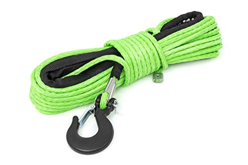 Synthetic Winch Rope Rough Country for UTV/ATV - 1/4" x 50 ft, 7,000 LB Capacity, Lightweight, Durable, Easy Spooling, Green