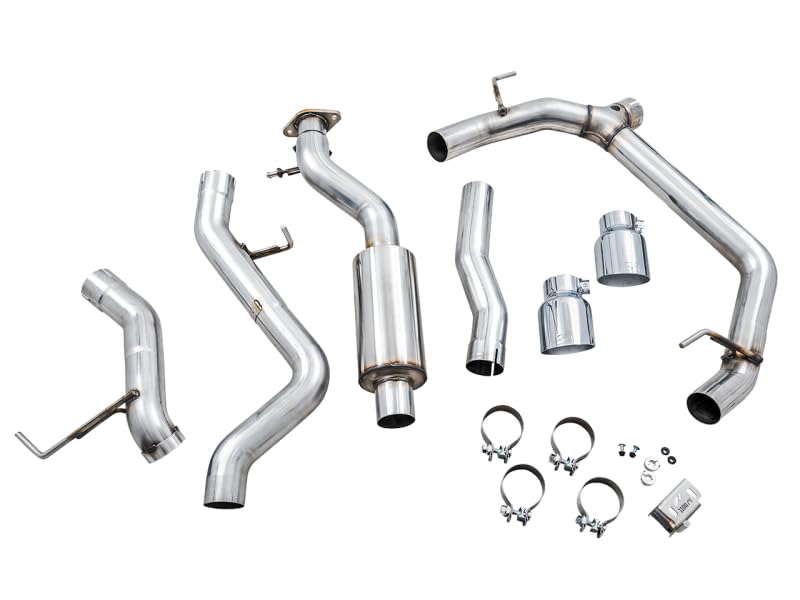 Bronco AWE Tuning 2021+ 0FG Dual Rear Exit Exhaust w/Chrome Silver Tips & Bash Guard - 3015-32456