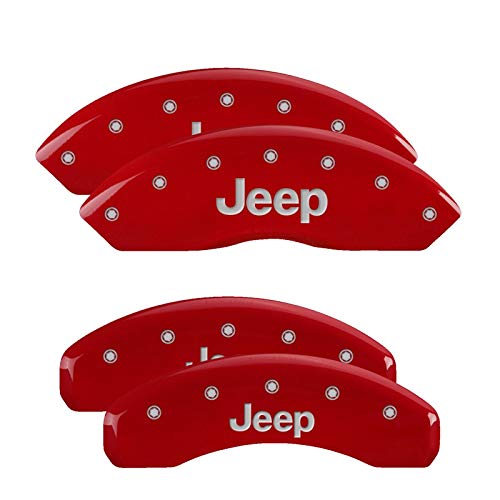Brake Caliper Covers MGP - Compatible with 2022-2024 Jeep Wagoneer (Requires 19"+ Wheels) Powder-Coated Finish, 4 PCS Front and Rear (Red - Jeep Engraving)