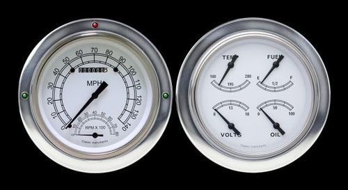 Classic Instruments CT54CW62-LS Direct Fit Classic White Gauge Package LS Swap 4 5/8" Speedometer with Built-in Tach and Quad Gauge Fits 1954-1955 Chevy Truck