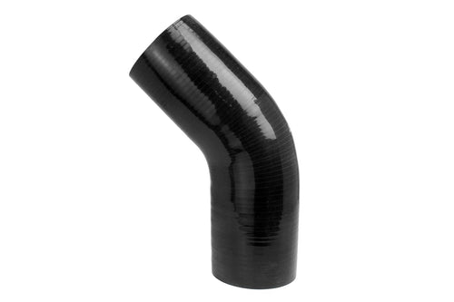 HPS Silicone High Temperature HTSEC45-375-BLK 4-ply Reinforced 45 degree Elbow Coupler Hose, 20 PSI Maximum Pressure, 4" Leg Length on each side, 3-3/4" ID, Black