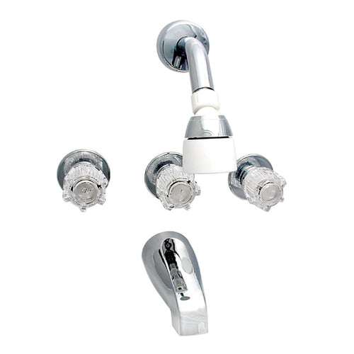 Brass Three-Handle Valterra PF214307 8" Tub/Shower Faucet with Shower Head Kit - Chrome