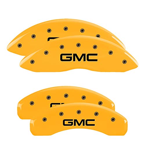Brake Caliper Covers MGP - Compatible with 2021+ GMC Yukon, Yukon XL (Requires 18"+ Wheels) Powder-Coated Finish, 4 PCS Front and Rear (Yellow - GMC Engraving)
