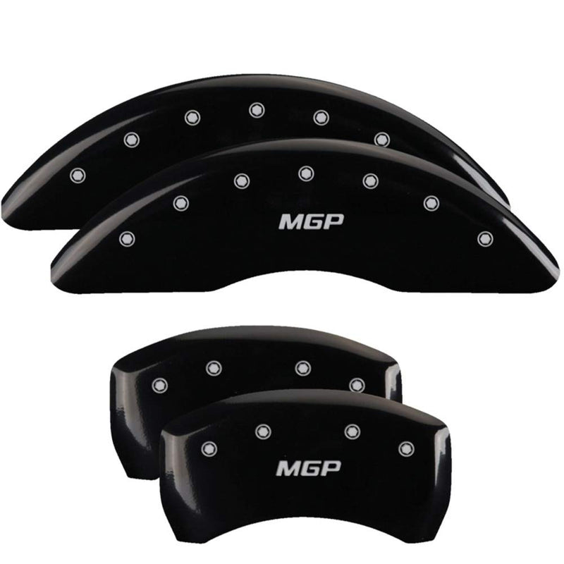 MGP Black Powder Coat Finish Caliper Covers 49013SMGPBK, Silver Characters, Set of 4