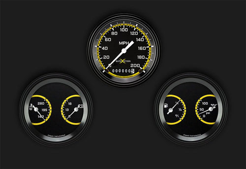 AX04YBLF Classic Instruments Autocross Yellow 3 3/8" Speedo/2 Dual Gauges - GM