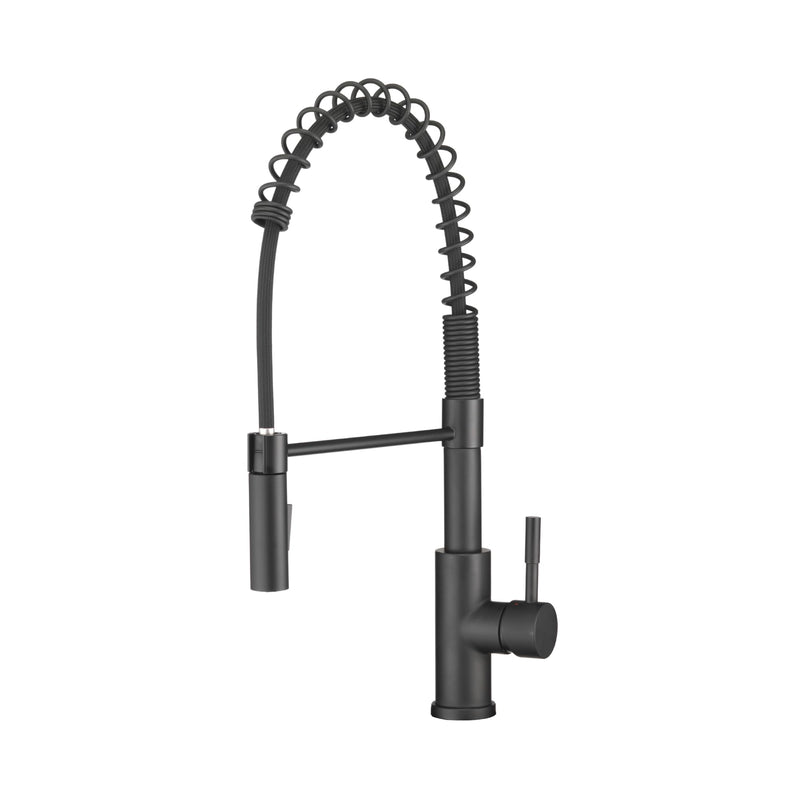 Dura Faucet RV Swivel High-Arc DF-MK504SLK-MB Kitchen Sink Faucet - Single Handle - Kitchen Faucet with Pull-Down Sprayer - Optional Deck Plate (Matte Black)