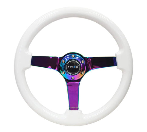 NRG Innovations Reinforced NRG-RST-036WT-MC Steering Wheel - Classic White Wood Grain Wheel (3" Deep 3" Deep, 4mm), 350mm, 3 Solid Spoke Center In Neochrome
