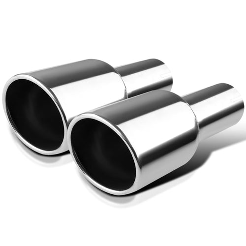 4.125" Slant Angle Cut Round Tip Stainless Steel Exhaust Muffler Spec-D Tuning 2.5" Inlet