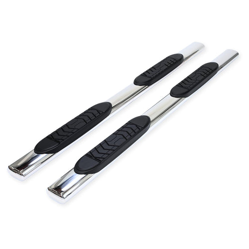 Toyota Tundra Double Cab TrailFX Nerf Bars 2022-2025 Polished Stainless Steel 5 Inch Oval Straight Side Steps with Step Pads Welded End Caps Rocker Panel Mount