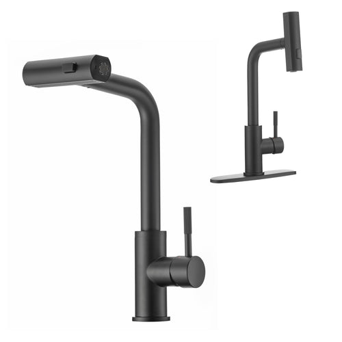 Rainfall Dura Faucet (DF-MK511X-MB) RV Kitchen Faucet – Matte Black, Dual-Mode Rotating Spray Head (Wide Waterfall & Stream), Single Lever Handle, Lead-Free, Easy Install Compact Sink Faucet
