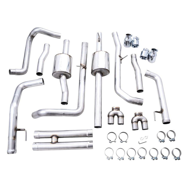 4th Gen AWE Tuning GM 1500 6.2L 0FG Catback Split Rear Exit (w/Bumper Cutouts) - Quad Chrome Tips - 3015-42203