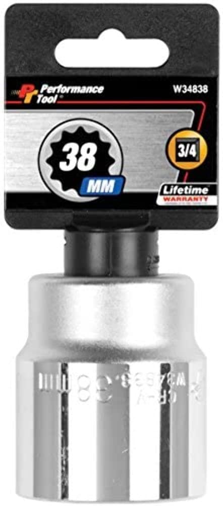 W34838 Performance Tool 3/4-Inch Drive 12-Point Standard Socket 38mm