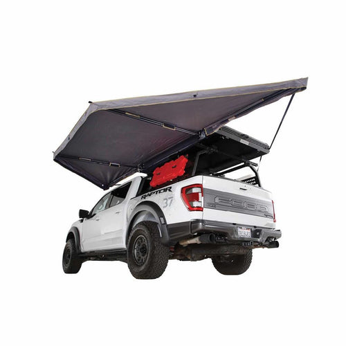 Overland Vehicle Systems Nomadic HD 180 LTE Dark Grey Awning with Black Travel Cover | 280G Poly Cotton Ripstop Material | 59 Sq Ft of Coverage | Easy Installation