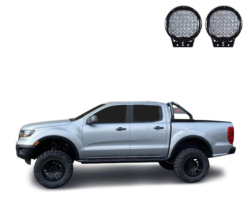 Classic Black Horse Roll Bar Incl.Set of 9 Black Round LED Light Compatible with 2019-2024 Ford Ranger-RB08BK-PL69B