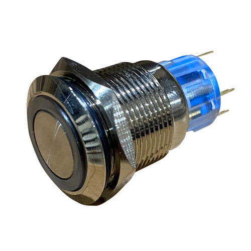 Race Sport Lighting Momentary Style Accessory Switch Fit New - 19mm Switch (BLUE LED) - Chrome Finish Flush Mount 12V RSC19MM-MB