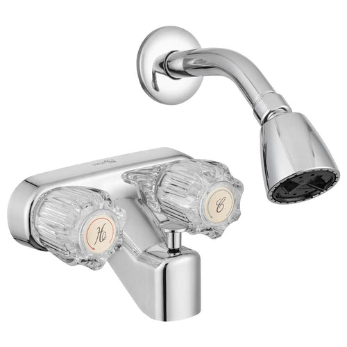 Dura Faucet Shower Faucet Economical with Diverter, Shower Head with Arm, Crystal Acrylic Knobs (Chrome Polished)