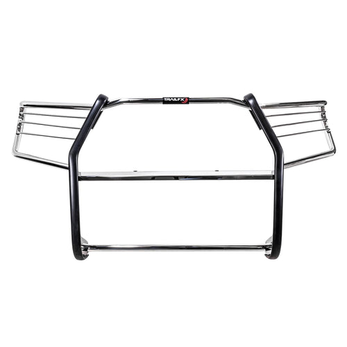 Polished Stainless Steel TrailFX E0046S Grille Guard Fits 2024-2025 Toyota Tacoma 1-Piece 1.5 Inch Tubing with Brush Guard and Light Mounts Bolt-On Brush Guard