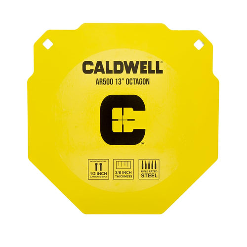 Caldwell AR500 High Caliber Steel Target 13" Octagon, 3/8" Thickness, Rifle Rated for Precision Shooting and Target Practice, Yellow