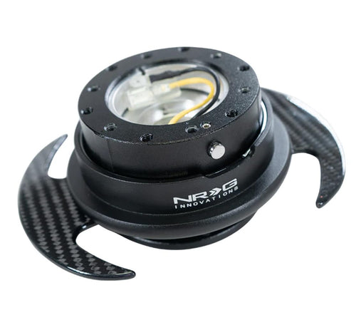NRG Innovations GEN 3.0 NRG-SRK-650BK-CF Race Steering Wheel Quick Release Hub Adapter, 6-Hole Design & 6x70 and 6x74mm Bolt Patterns, Black Body/Black Ring With Carbon Fiber Handles