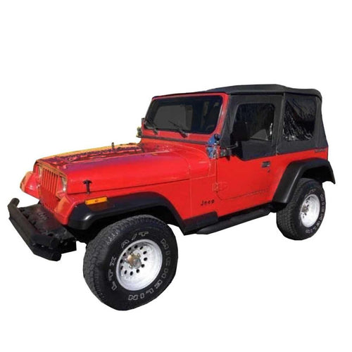 4WD King Premium Replacement Soft Top in Black Diamond Material with Clear Upper Doors and 31% Tinted Windows Suitable for Jeep Wrangler YJ 1987-1995