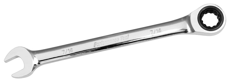 W30253 Performance Tool Chrome Vanadium SAE 7/16-Inch Ratcheting Wrench