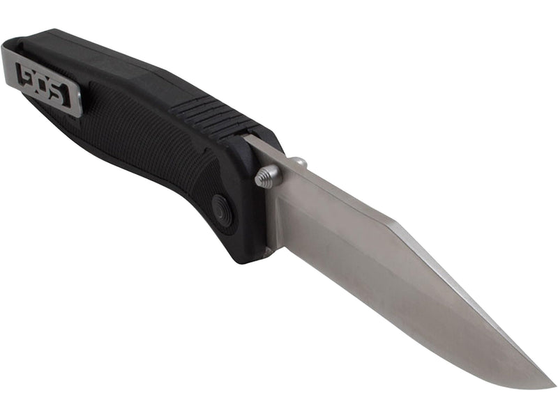 SOG Flare Knife Folding and Pocket Assisted Opening Tech w/ 3.5 Inch Stainless Straight Edge Blade & Tactical GRN Grip Knife (FLA1001-CP), Black