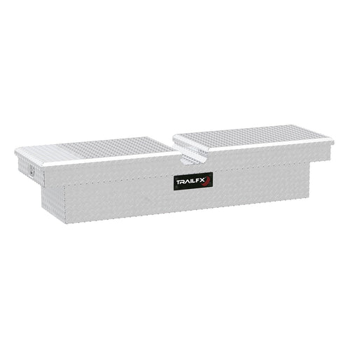 TrailFX Crossover Truck Tool Box Standard Single Lid Diamond Tread Bright Polished 16 Gauge Aluminum 8.8 Cubic Feet Capacity Lockable Lid With Struts and Tray TrailFX 140701
