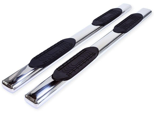 Truck Running Boards Trailfx A8244S Fits Ram 1500 Crew Cab 2011-2018 Oval 6 Inch Straight Side Bars with Step Pads, Polished Stainless Steel, Welded End Caps, Rocker Panel Mount