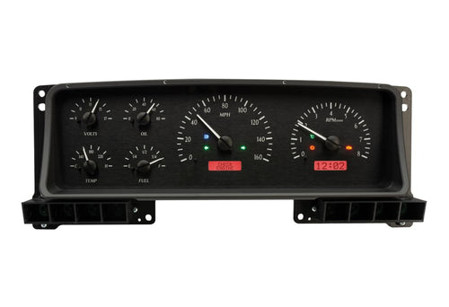 Dakota Digital VHX-87F-PU-K-R Dash Gauge System Analog Compatible with 1987-91 Ford Pickup and Bronco, Black Alloy Style, Red Backlighting
