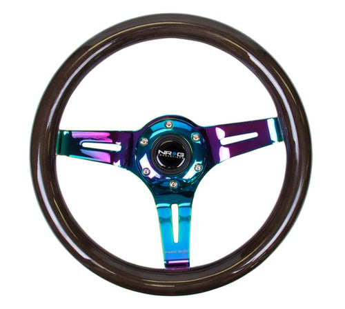 Classic NRG Wood Grain Steering Wheel (310mm) Black w/Neochrome 3-Spoke Center