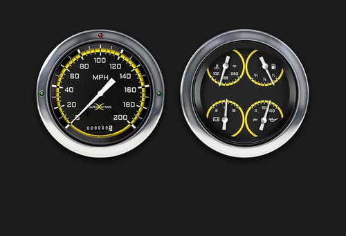 Classic Instruments Autocross CT54AXY52-LS Yellow CHV Tk Direct Fit Gauge Package LS Swap 4 5/8" Speedometer and Quad Gauge Fits 1954-1955 Chevy Truck