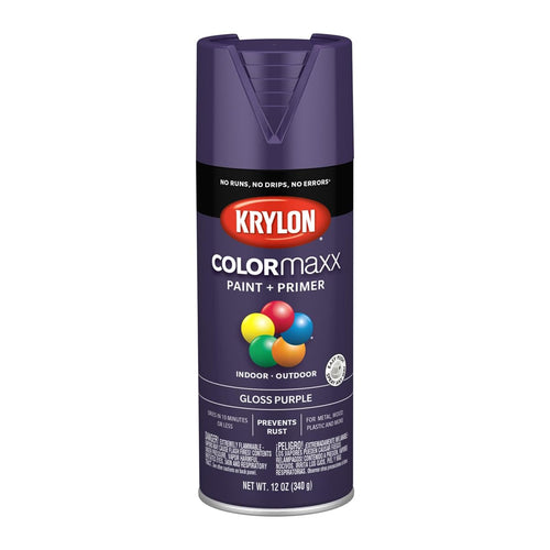Krylon K05533007 Spray Paint and Primer COLORmaxx for Indoor/Outdoor Use, Gloss Purple 12 Ounce (Pack of 1)