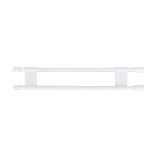 Camco 34" RV Double Refrigerator Bar -Holds Food and Drinks in Place During Travel - Prevents Messy Spills - Spring Loaded and Extends Between 19" and 34" - White (44074)