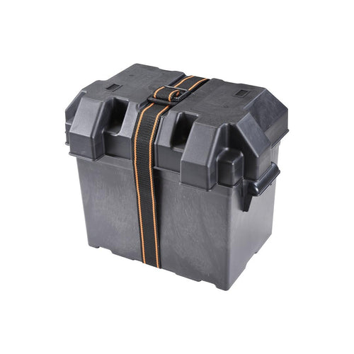 Battery Container Arcon 13228, Fits 6 Volt Golf Cart Battery, Strap Style Box, Black, Polypropylene, Vented, with Box/Lid/Strap/Mounting Brackets/Stainless Screws