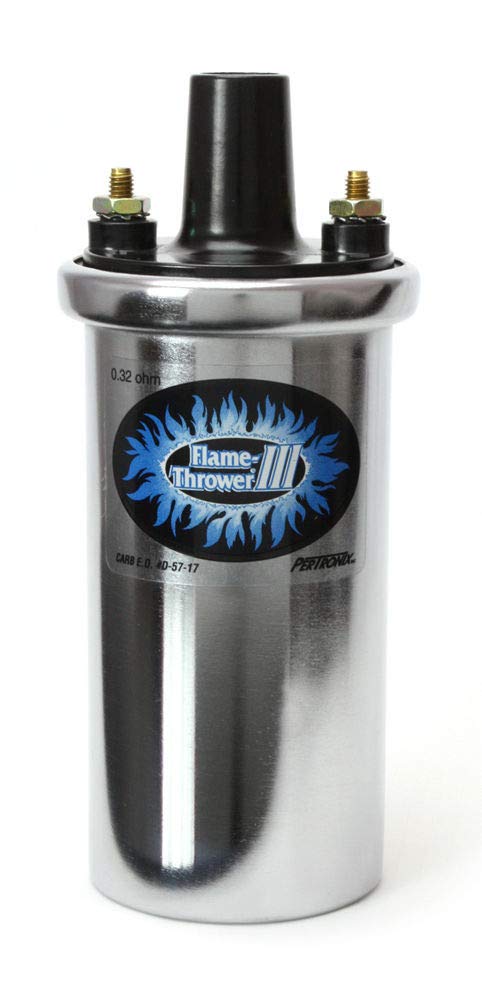 Flame-Thrower III Pertronix Ignition Coil, 45,000 Volt 0.32 Ohm, 12 Volt, Chrome