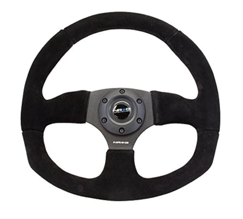 NRG Innovations Reinforced Steering Wheel NRG-RST-009S Premium Suede Leather Steering Wheel With/BLACK Stitch/Spoke D-Shape Flat Bottom 320MM / 330 MM