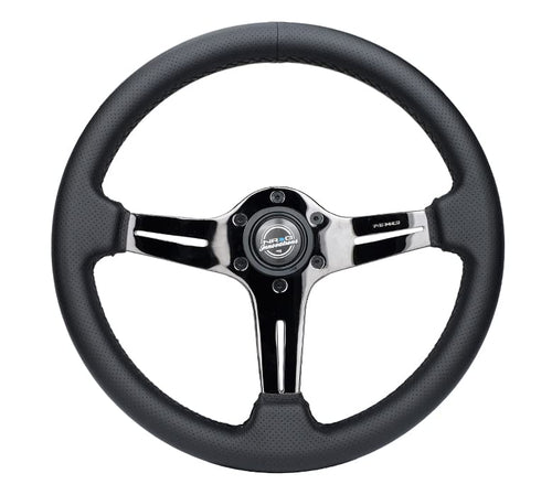 NRG Innovations Light Weight Gaming Steering Wheel: NRG-ST-018BC-PR Blitz- Made with Perforated Leather, Light Weight Composits and Black Chrome Spoke with Slits
