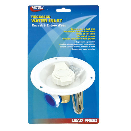 Valterra A01-0176LFVP Water Inlet Recessed - FPT, White (Carded)