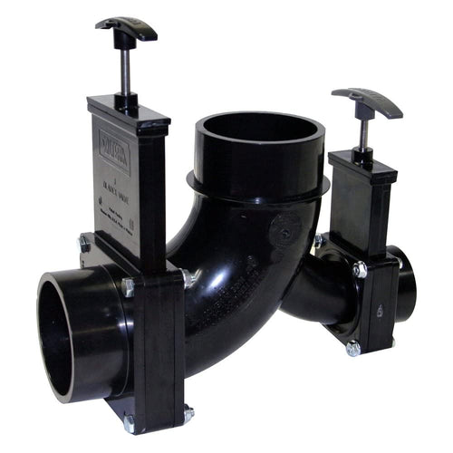 Valterra T81A Double Rotating Valve, 3in Spigot X 1-1/2in Hub X 3in Spigot Outlet