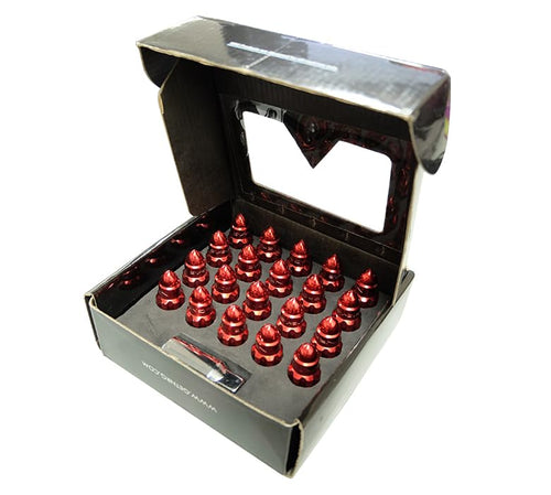 NRG Innovations M12 x 1.25 Steel Lug Nut Set NRG-LN-LS510RD-21 Bullet Shape, Anodized Finish 21 Pc Red with Lock Key