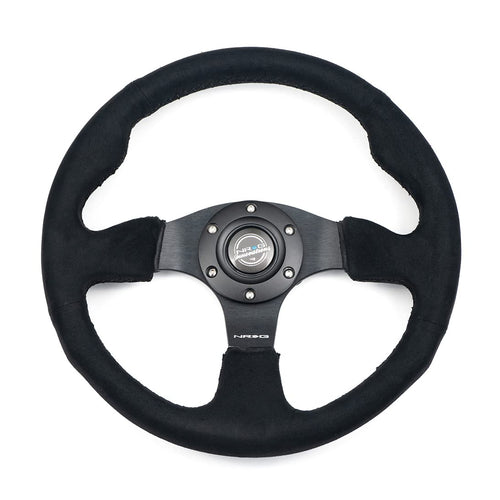 NRG Innovations Reinforced Steering Wheel NRG-RST-012SA - Alcantara Steering Wheel 320mm Diameter, and 25mm Deep with Black Stitch
