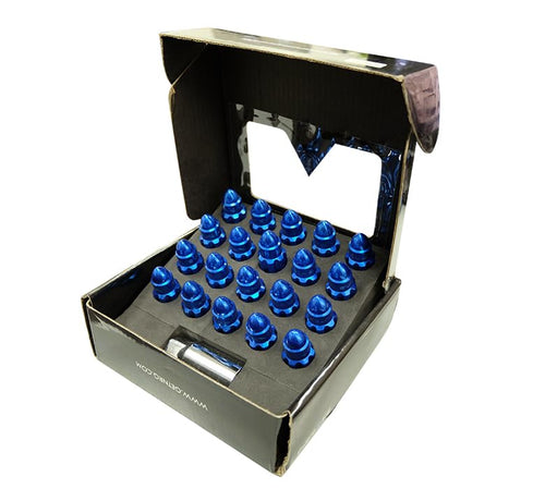 NRG Innovations M12 x 1.25 Steel Lug Nut Set NRG-LN-LS510BL-21 Bullet Shape, Anodized Finish 21 Pc Blue with Lock Key